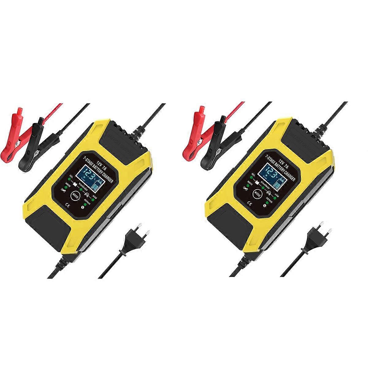 2X 12V 7A 7-Stage Pulse Battery Charge for GEL WET Car Motorcycle Battery Charger (EU Plug)