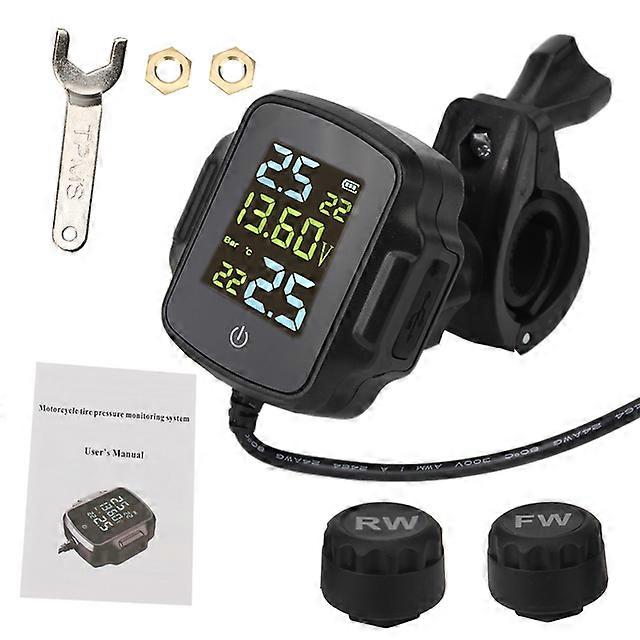 With QC 3.0 Tyre Temperature Alarm System USB Charger For Phone Tablet Motorcycle TPMS With 2 External Sensors