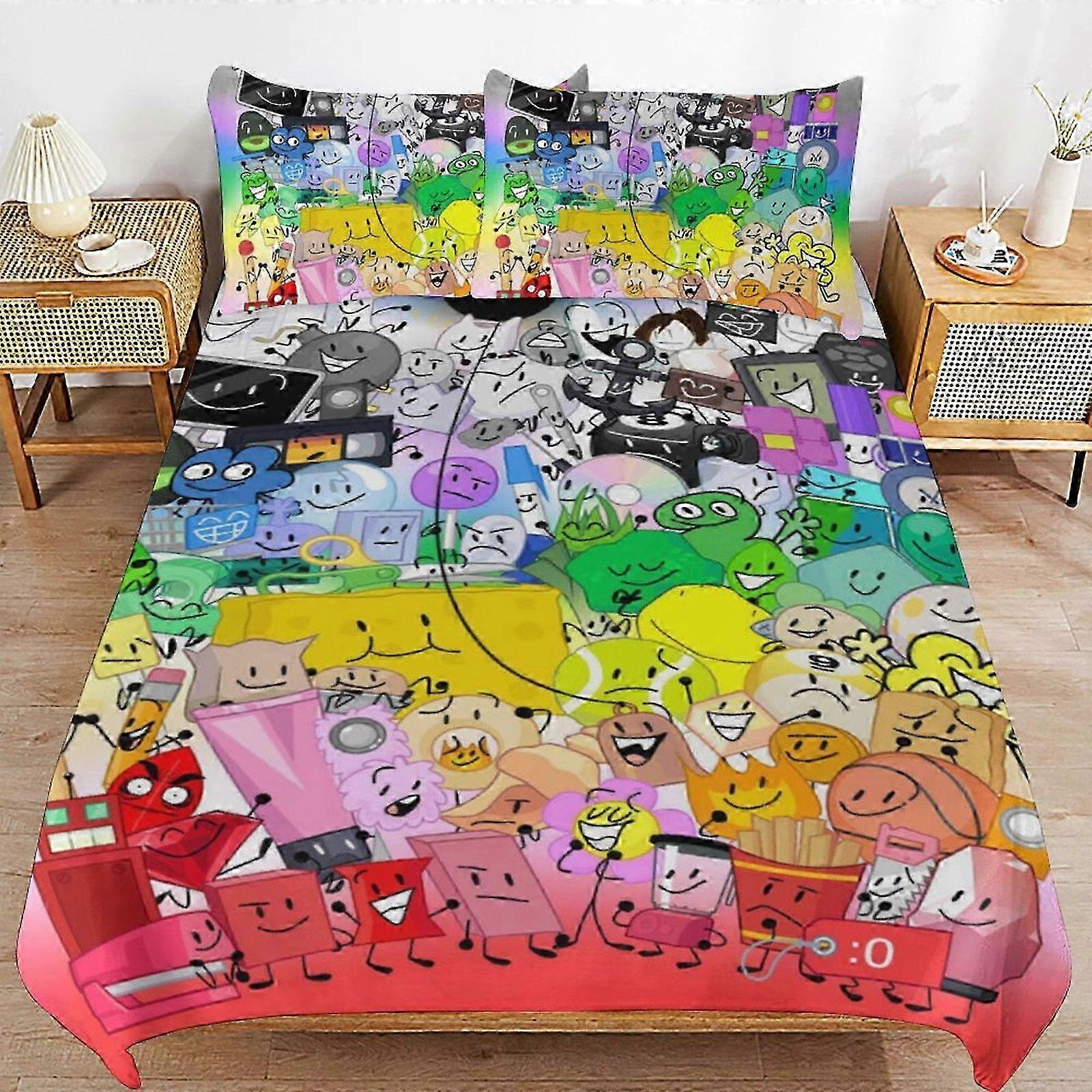 o477 Lakanapeli BFDI Battle For Dream Island vuodevaatteet Pussilakana Mukava ja kevyt sarjakuvavuodevaatteet3-osainen (1 pussilakana ja 2 pilleri