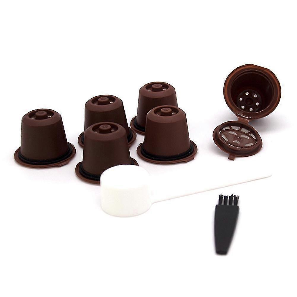 6pcs For Refillable Reusable Coffee Capsule Coffee,brown