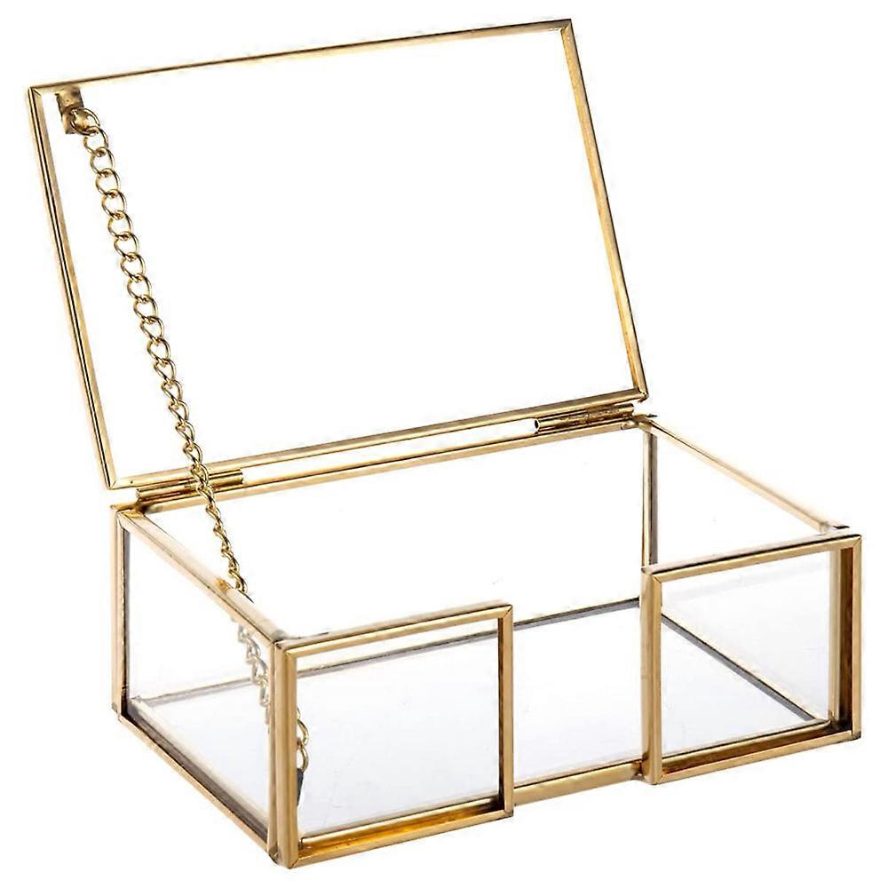 Clear Gold Glass Business Card Box with Lid, Office Name Card Display