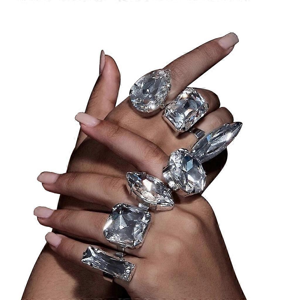 7Pieces Y2K Geometry Rings Set Chunky Round Water Drop Squar Shape Rings