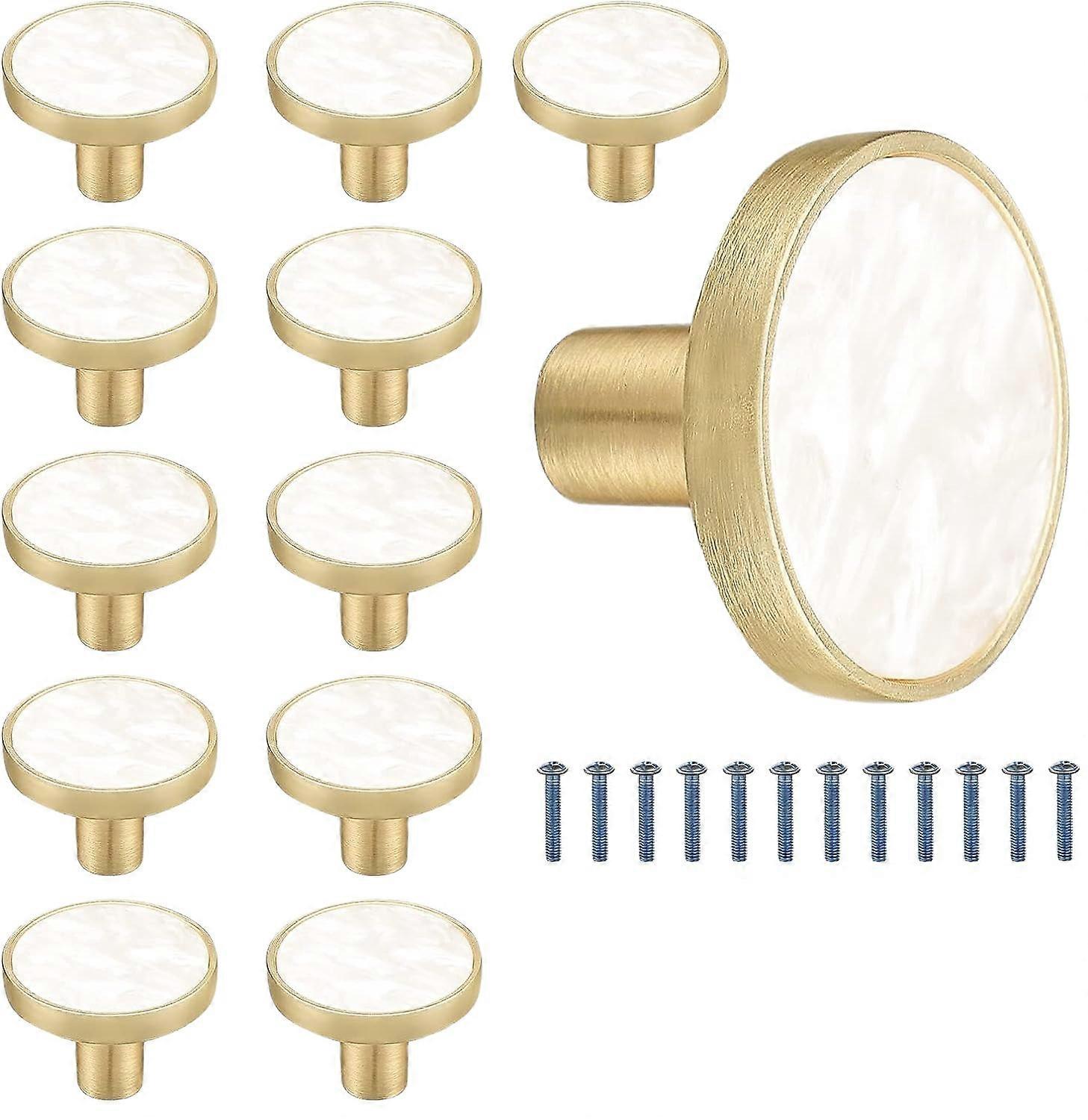 12 Pieces Marble Brass Drawer Knobs 32 mm Cabinet Handle Pulls Shell Brass Gold Cupboard Knobs Dresser Knobs Kitchen Furniture Hardware Wall Hook