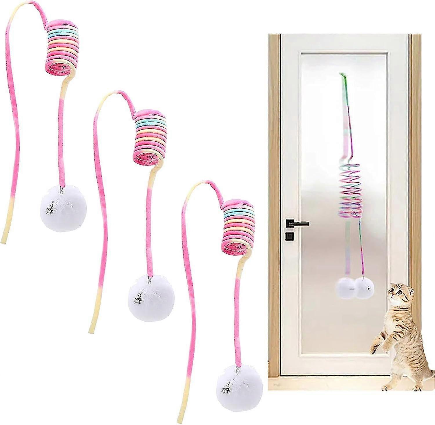 3pcs Hanging Spring Plush Ball Cat Toy, Retractable Cat Spring Toy, Hanging Interactive Cat Toy, Cat Spring Toy Self-employment