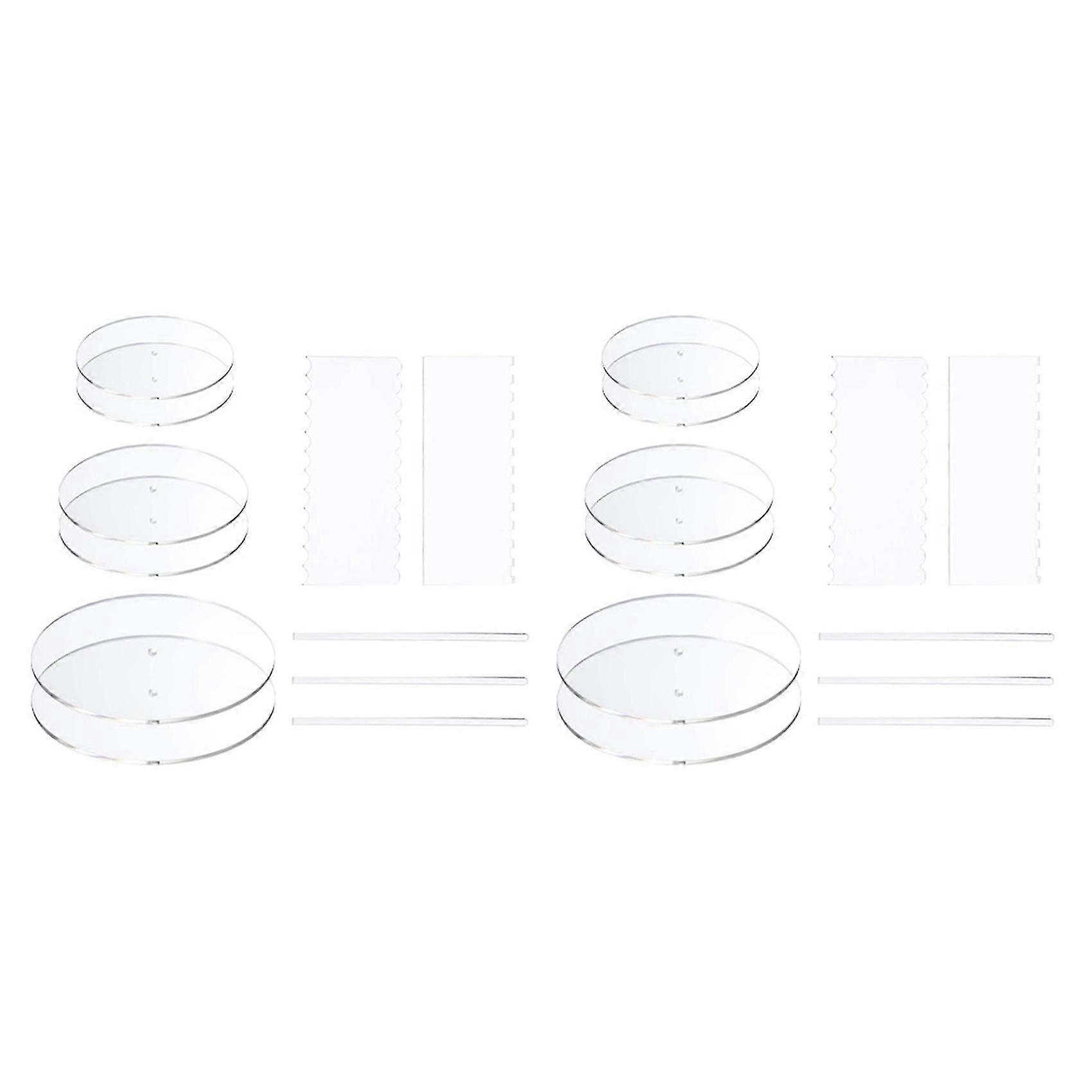 2 Set Acrylic Round Cake Disk Set - Cake Discs Circle Base Boards With Center Hole - Comb Scrapers