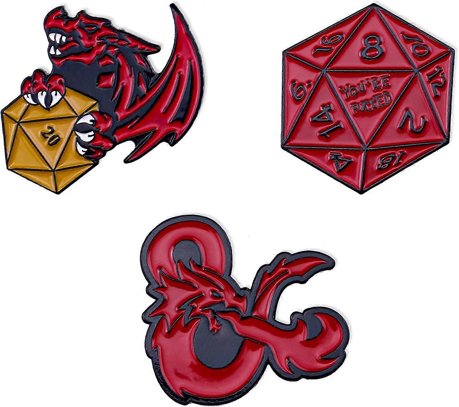 3pcs Drachen Brosche Dungeon Master Emaille Revers Anstecknadel für Spielfans Sammler Pins