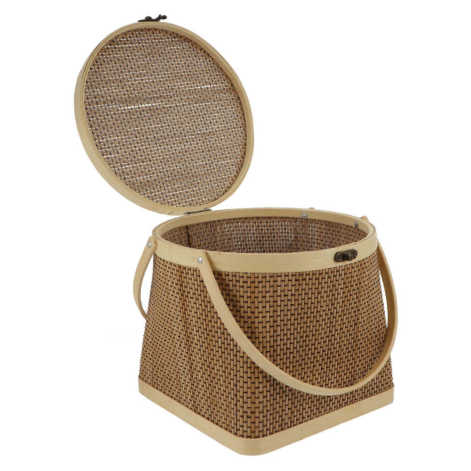 1 Pc Bamboo Gift Basket Multipurpose Picnic Basket Storage Basket with Lid (S)