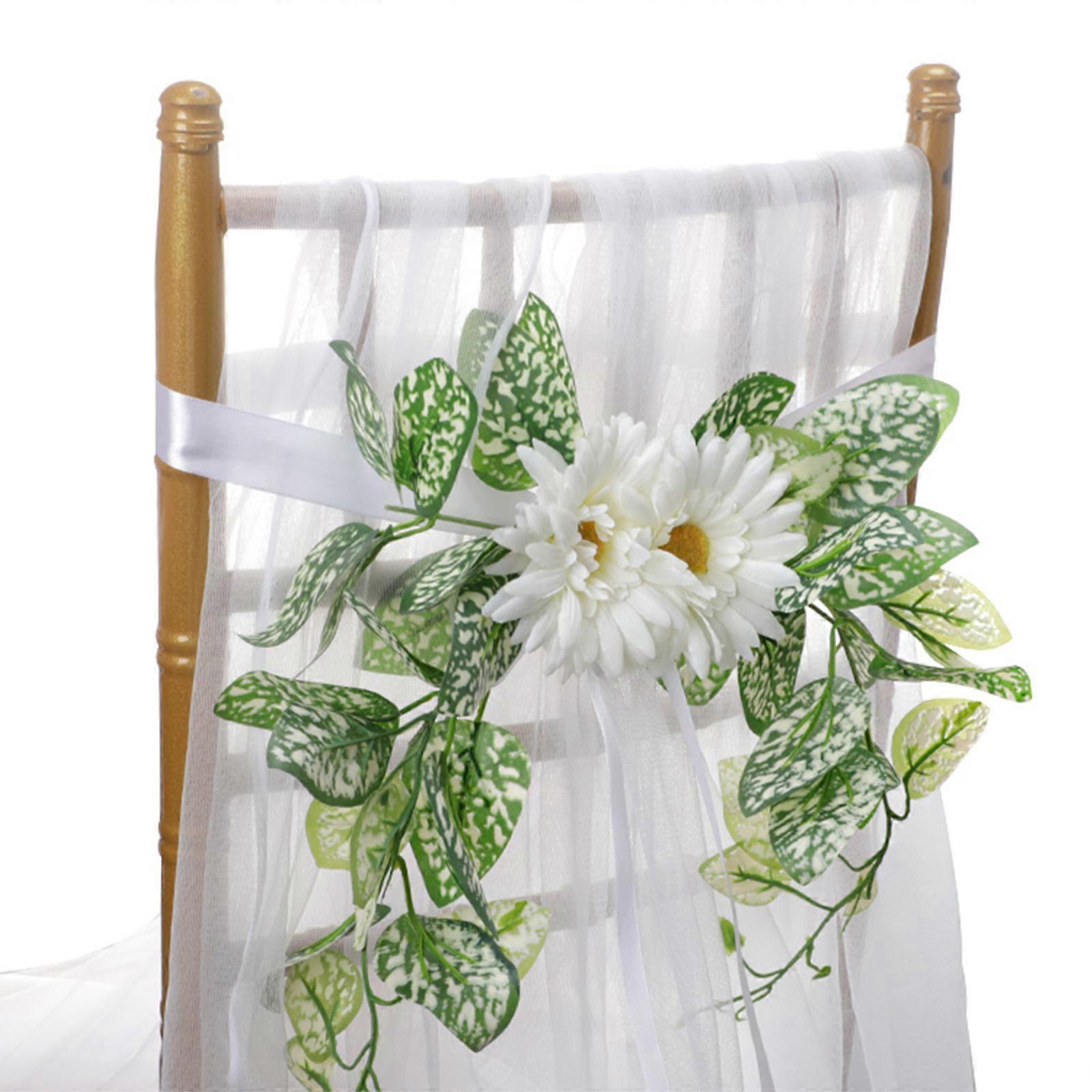 婚礼过道装饰，教堂椅子长凳婚礼派对装饰的长凳蝴蝶结复古奶油白玫瑰人造花桉树与Ri