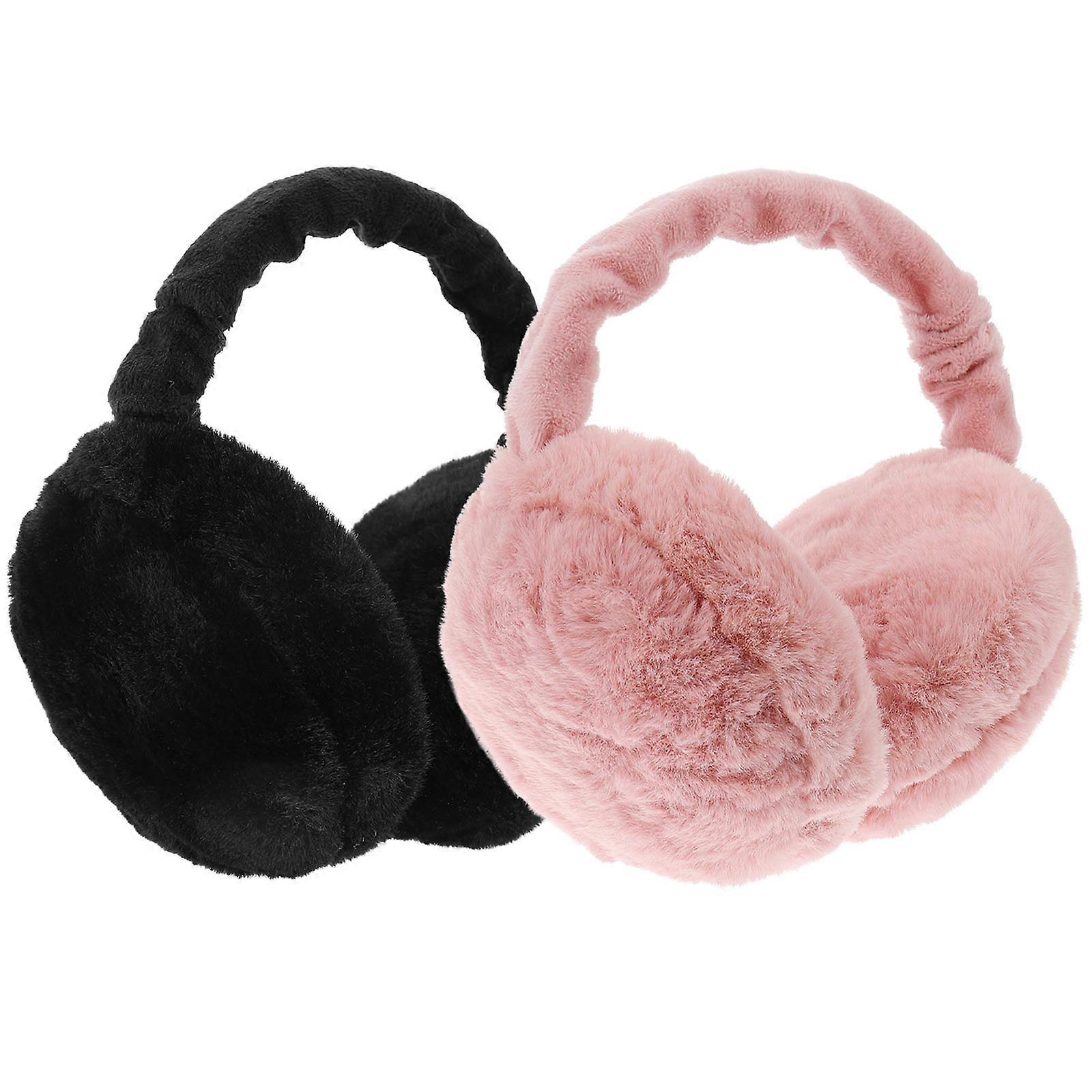 2pcs Solid Color Winter Earmuffs Plush Folding Ear Warmer for Men Women