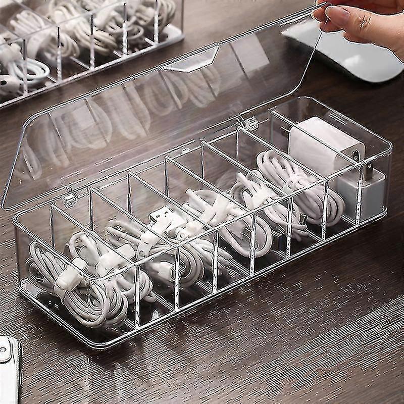 Cable Management Box Multi-grid Data Cable Storage Case Dustproof Wires Keeper Cable Storage Bin