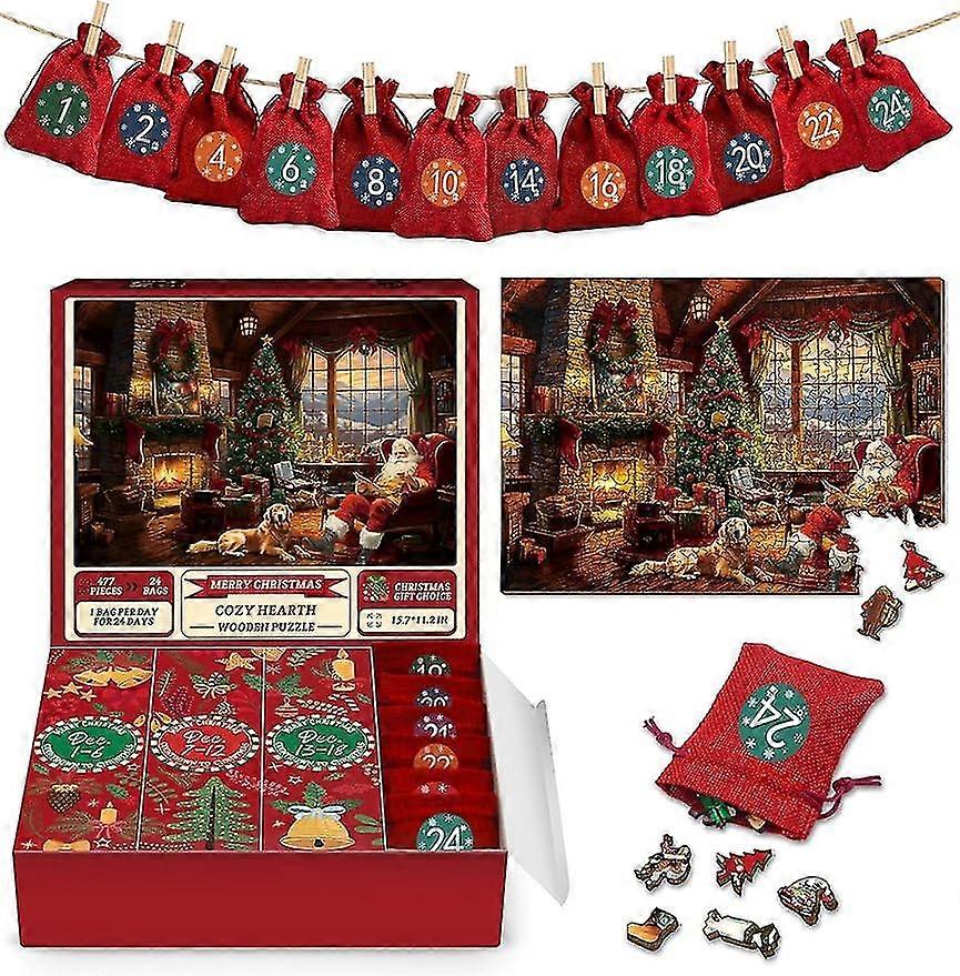 Christmas Puzzle Advent Calendar Wooden Puzzle 477 Piece Advent Countdown Jigsaw Puzzle For Adults 2023 Holiday Santa Puzzle