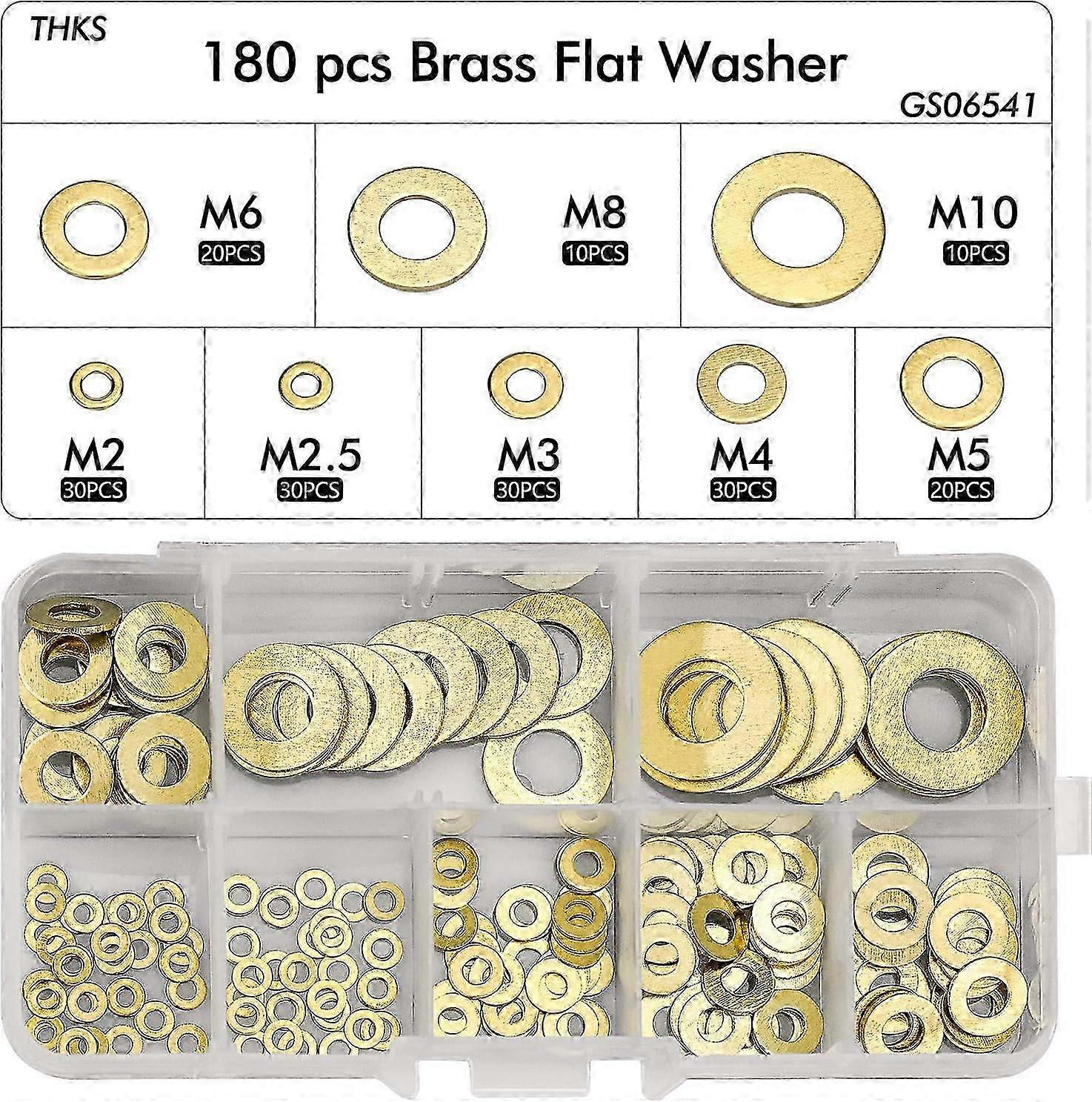 180-teilige Unterlegscheibe, Messing-Unterlegscheiben-Satz, M2 M2,5 M3 M4 M5 M6 M8 M10