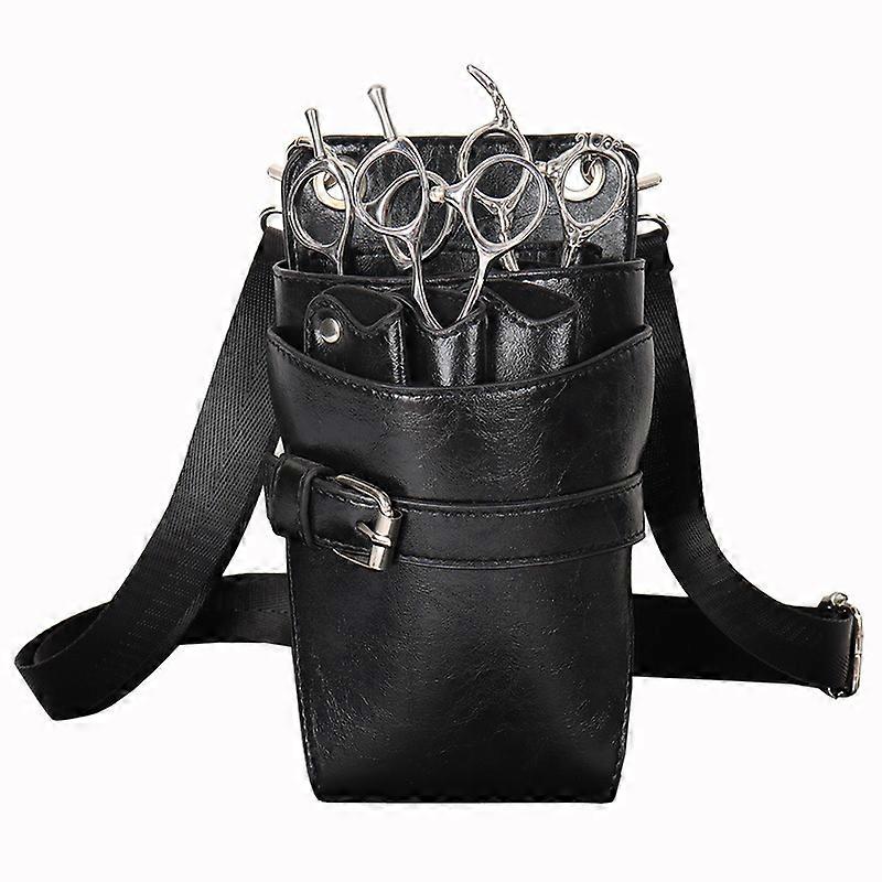 Leather Salon Barber Hairdressing Scissor Holster Pouch Adjustable Shoulder Strap, Black