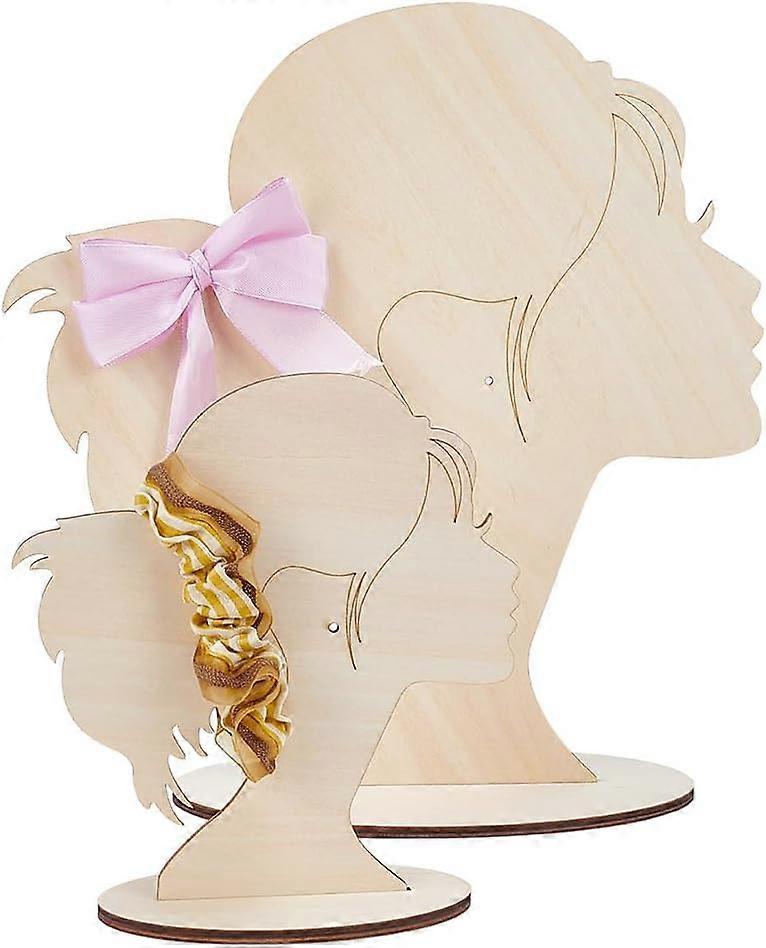 2 Sets Hairpin Display Stand 2 Sizes Head Silhouette Hair Bow Holder Wooden Head Template Single Tail Silhouette Display Stand for DIY Crafts Selling