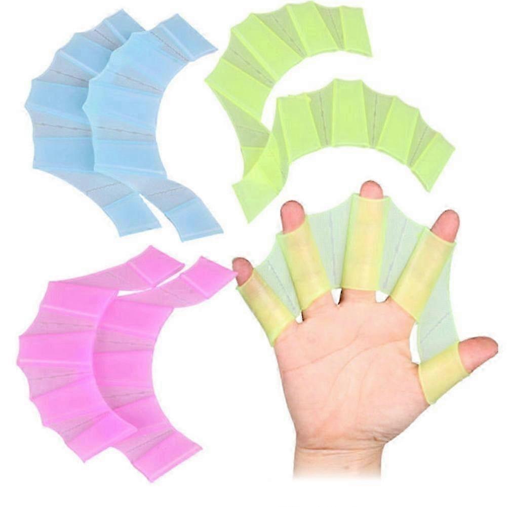 Swimming Silicone Equipment Fins And Hand Fins Three Pairs, Green, Blue And Pink
