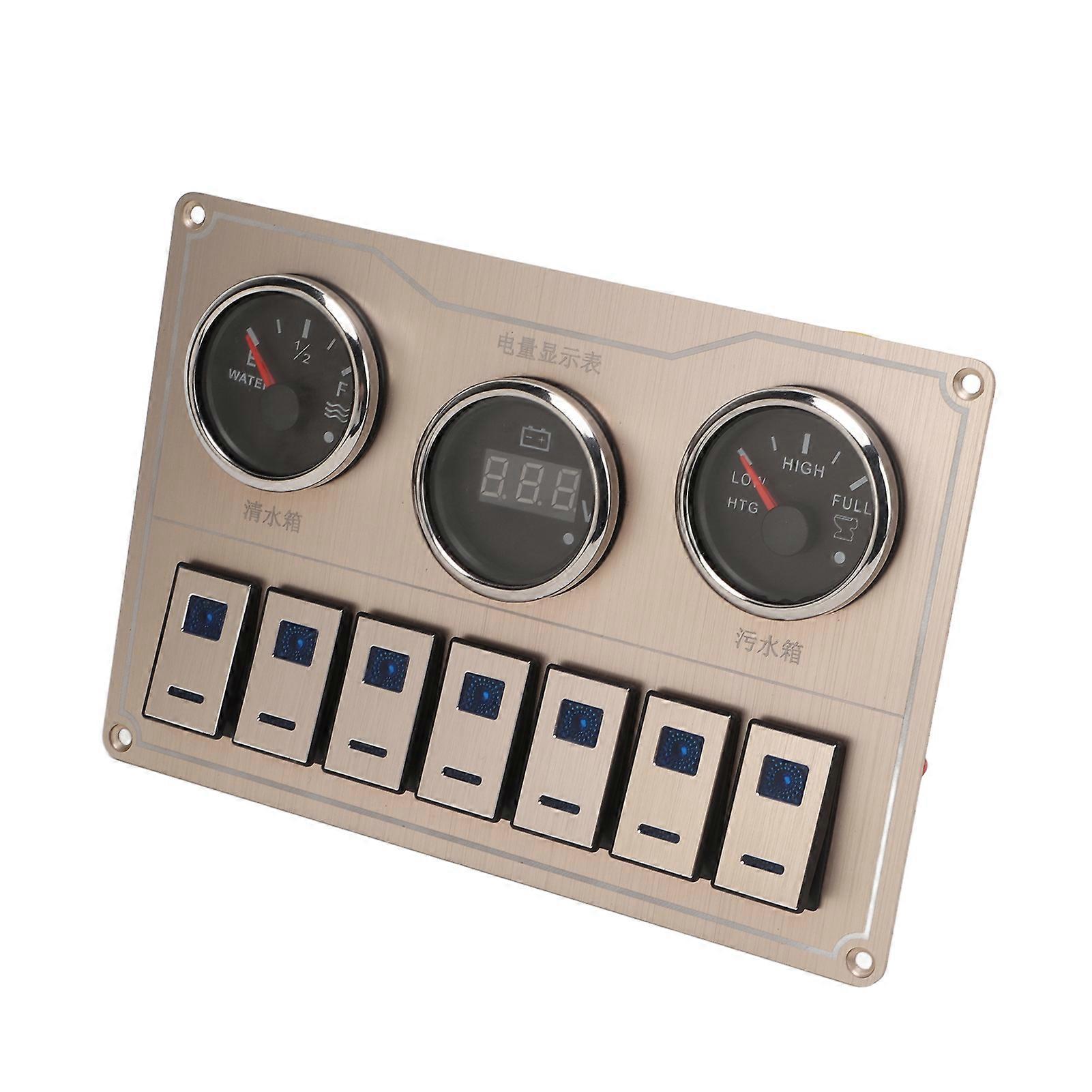 لوحة تبديل الروك غير اللامع الذهبي 3 قياس 7 عصابة مع مؤشر أزرق ، IP65 مقاوم للماء للسيارات 9 - 30 فولت والقوارب واليخوت في أوروبا