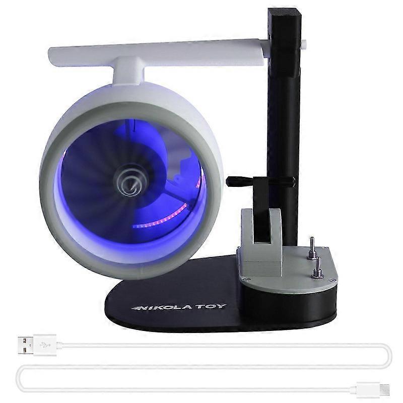 USB Jet Fan Desktop Turbofan Engine Fan 3D Printed Turbo Jet Ventilator with Atomization Device Blue Light