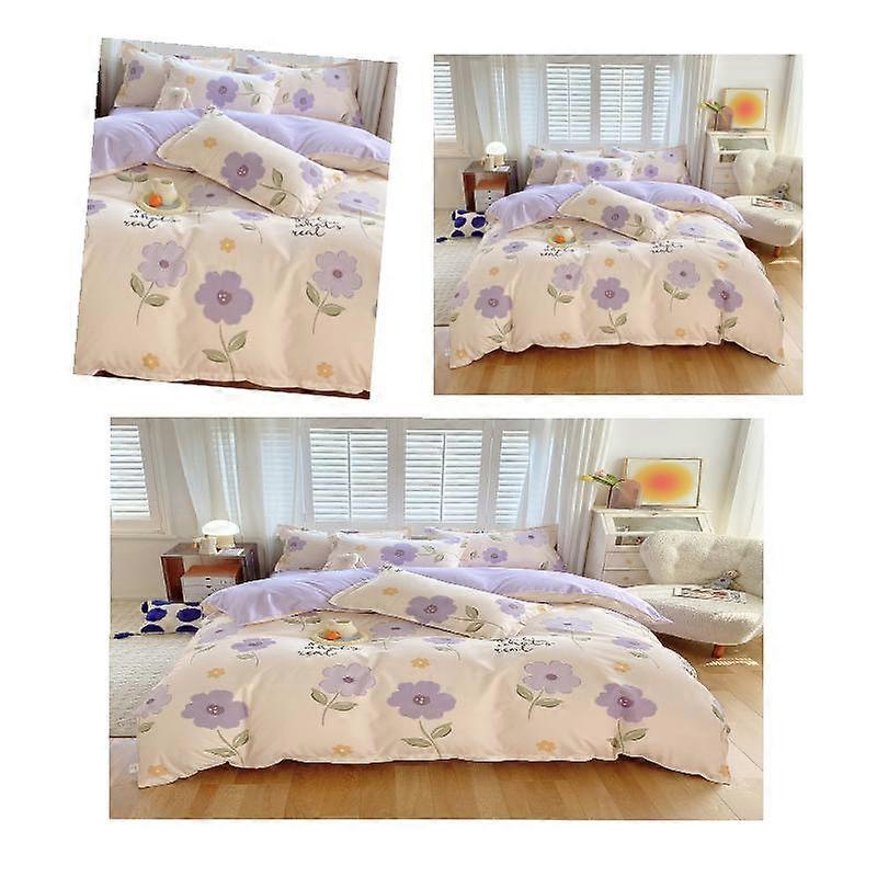 Luxury 4 Piece Set Bedding printed Quilt Cove Fitted Sheet Pillowcase Color B