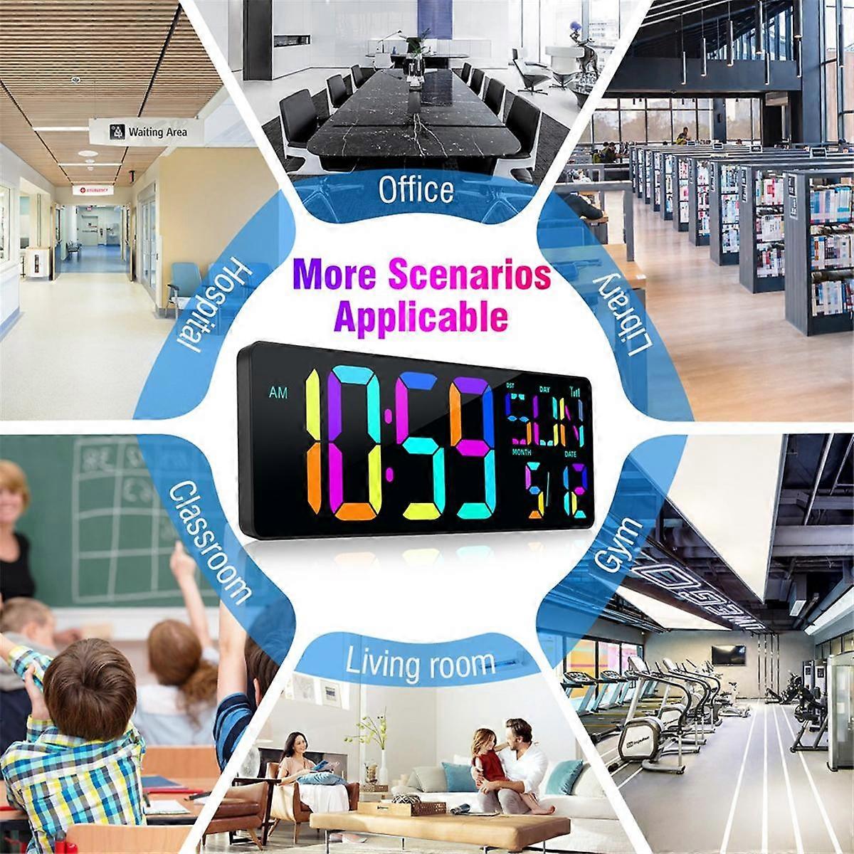 Large Digital Wall Clock 16.5 Inch Bluetooth Auto Time Sync Led Digital Clock Display Calendar Cloc