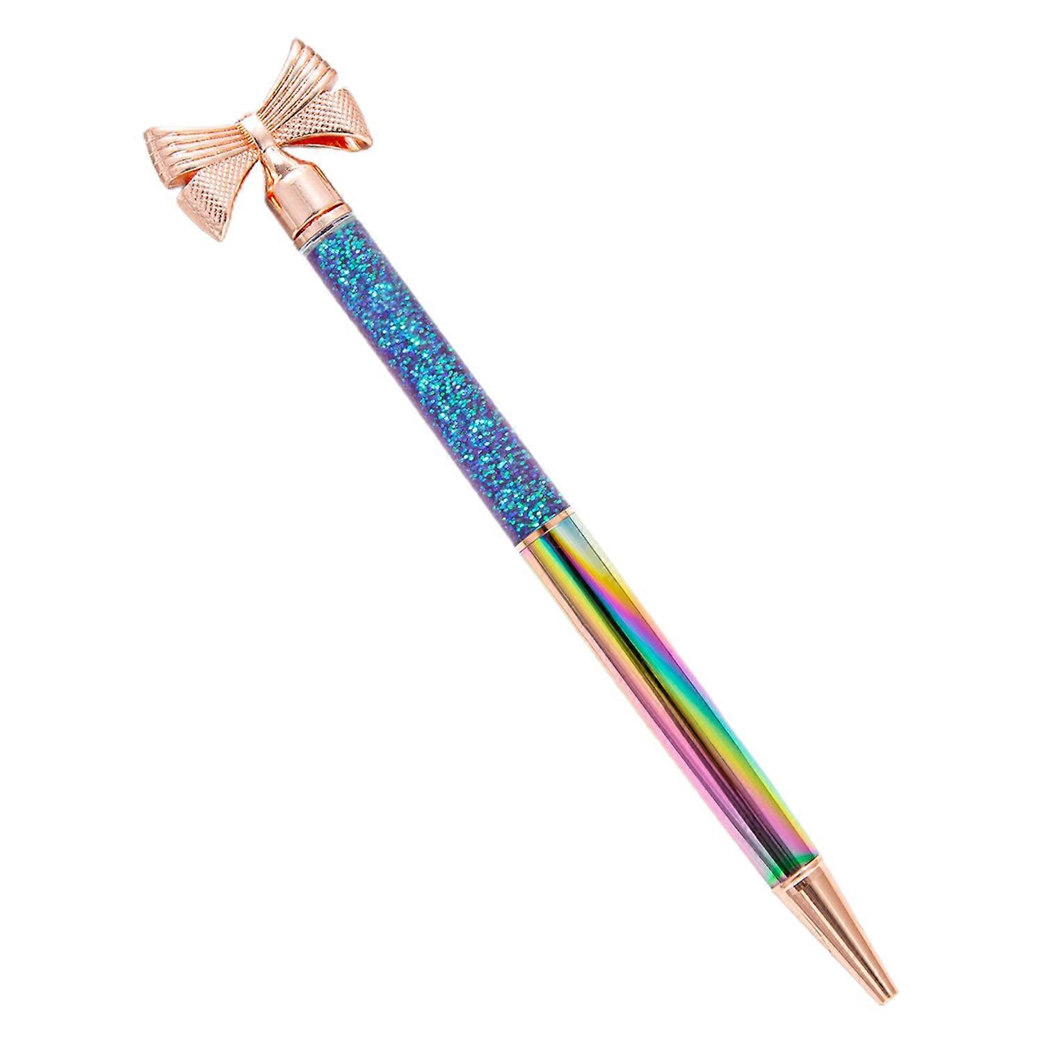 Metal Ballpoint Pen Glitter Polished Replaceable Refill Detachable Stationery Large Bowknot Top
