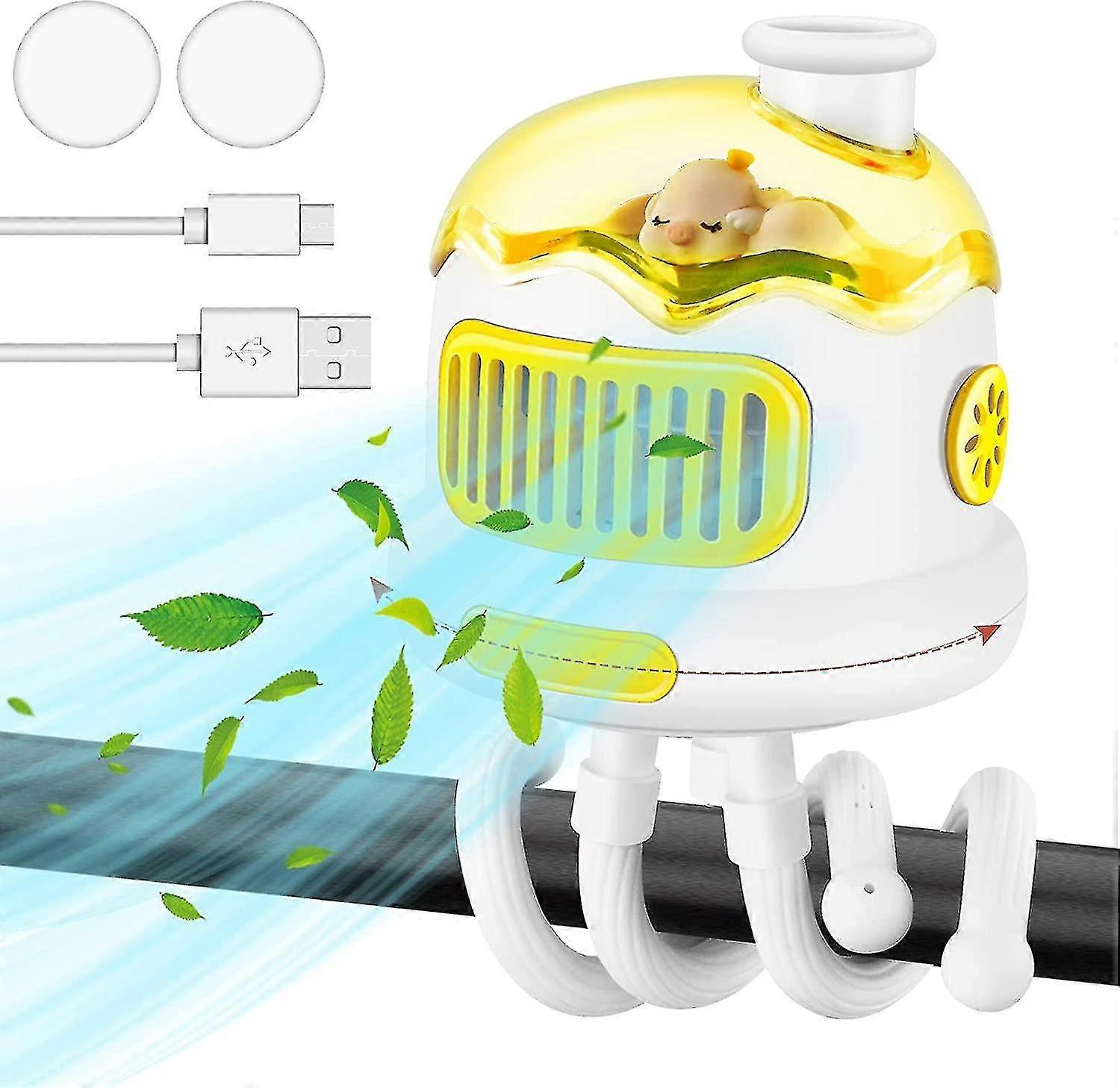 Baby Stroller Fan Bladeless, Automatic Rotatable Pram Fan, Clip On Rechargeable Desk Fan, Quiet Mini Portable Fan