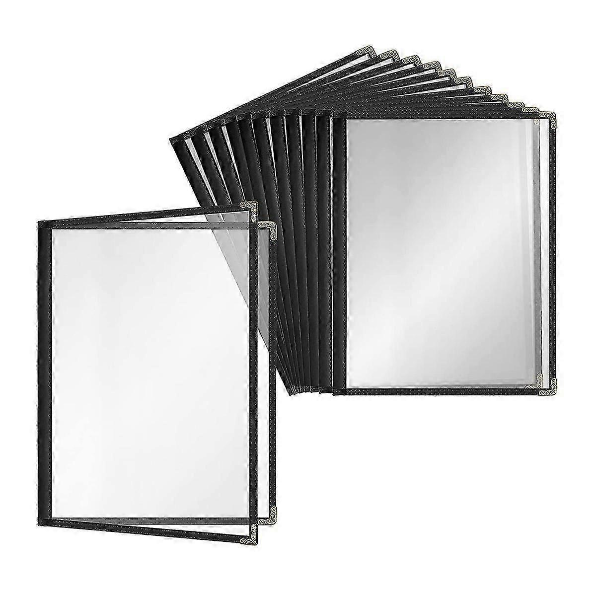 Couverture du menu de style café de 12 packs, double tranchant, vinyle (noir, 2 pages/4 vues - 8,5 pouces x 11 pouces)