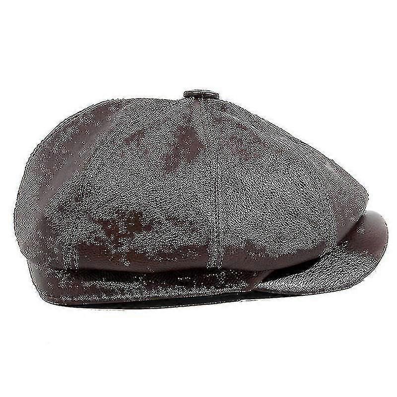 Männer Rindsleder Newsboy Cap - Braun Echtes Leder Achteckiger Hut Rindsleder Herbst Winter British Style Mode Barett