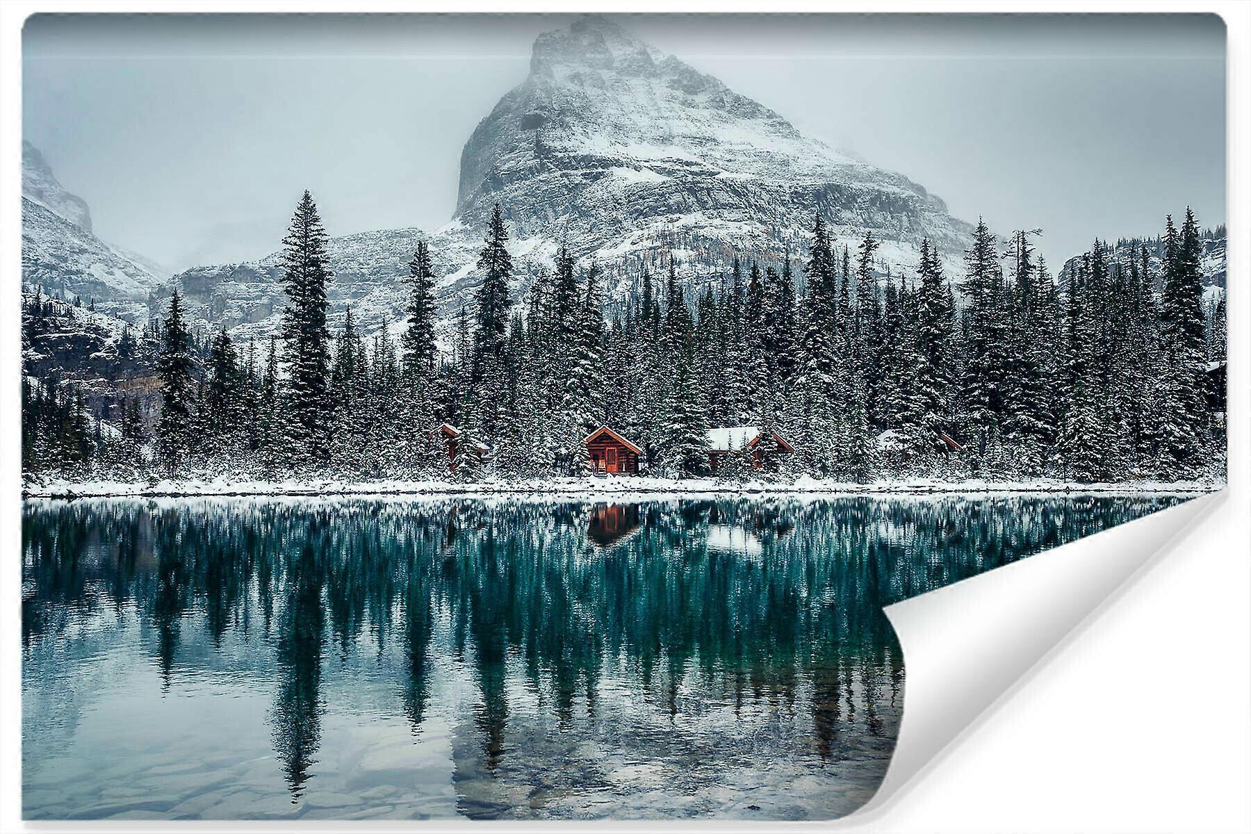 Mural de parede do quarto Mountain Lake Landscape efeito 3D