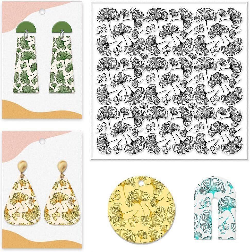 Ginkgo Leaf Silicone Clay Texture Sheet 5.5x5.5inch Plants Silicone Texture Stamp Sheets Clear Clay Silicone Texture Sheets DIY Clay Texture Mat for C