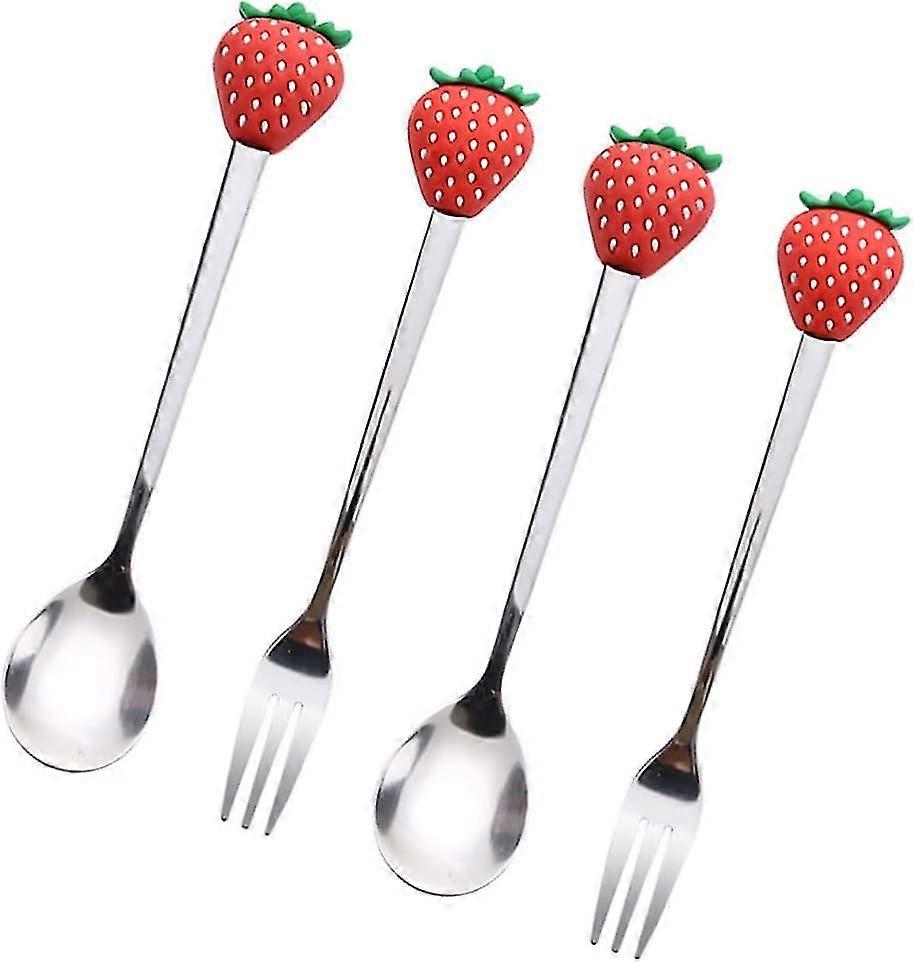 Dessert Spoons Forks Set Peach Fruit Shaped Stainless Steel Cute Silverware Cutlery Tableware Flatware(4pcs)