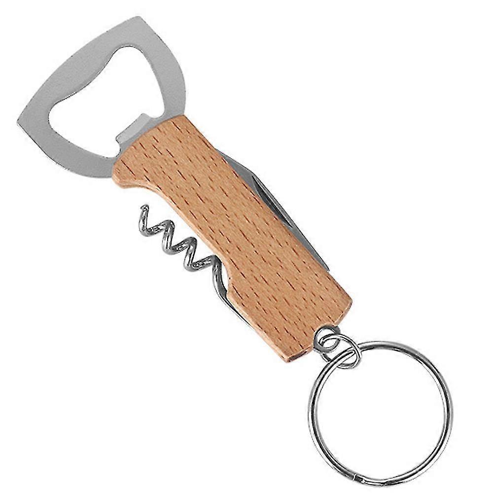 Stainless Steel Corkscrew Wine Beer Opener With Wooden Handle - Multifunctional Three-in-one