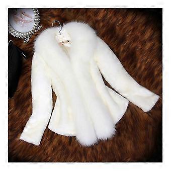 Women's Luxurious Jacket Faux Fur Plush Short Coat For XL White
