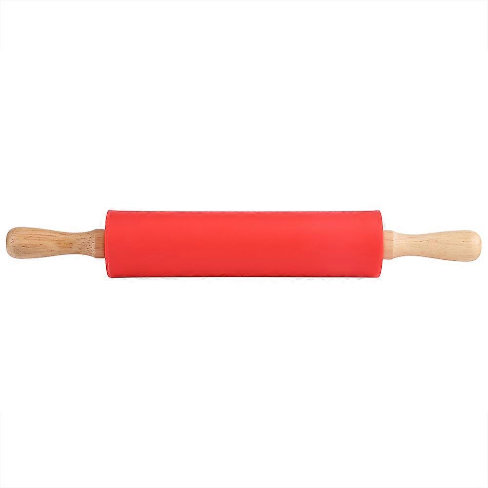 30cm Silicone Rolling Pin with Wooden Handle for Baking