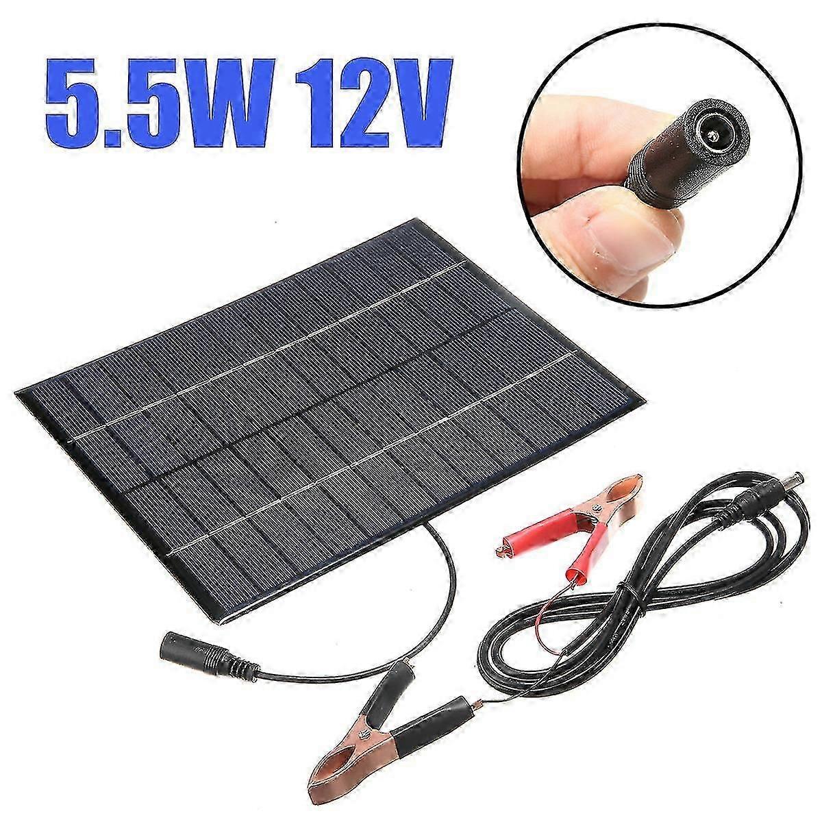 5.5w 12v Solar Panel Board Battery Charger + Battery Clips For Outdoo