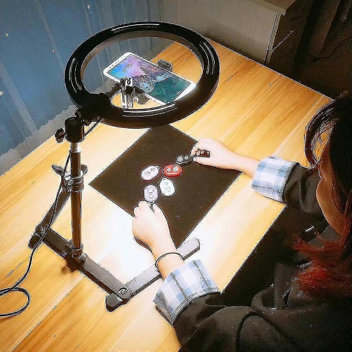 Overhead Frame + 26cm Ring Light + Robotic Arm + Mobiele Telefoon Desktop Bracket Lazy Overhead Shooting Bracket Fill Light-qq