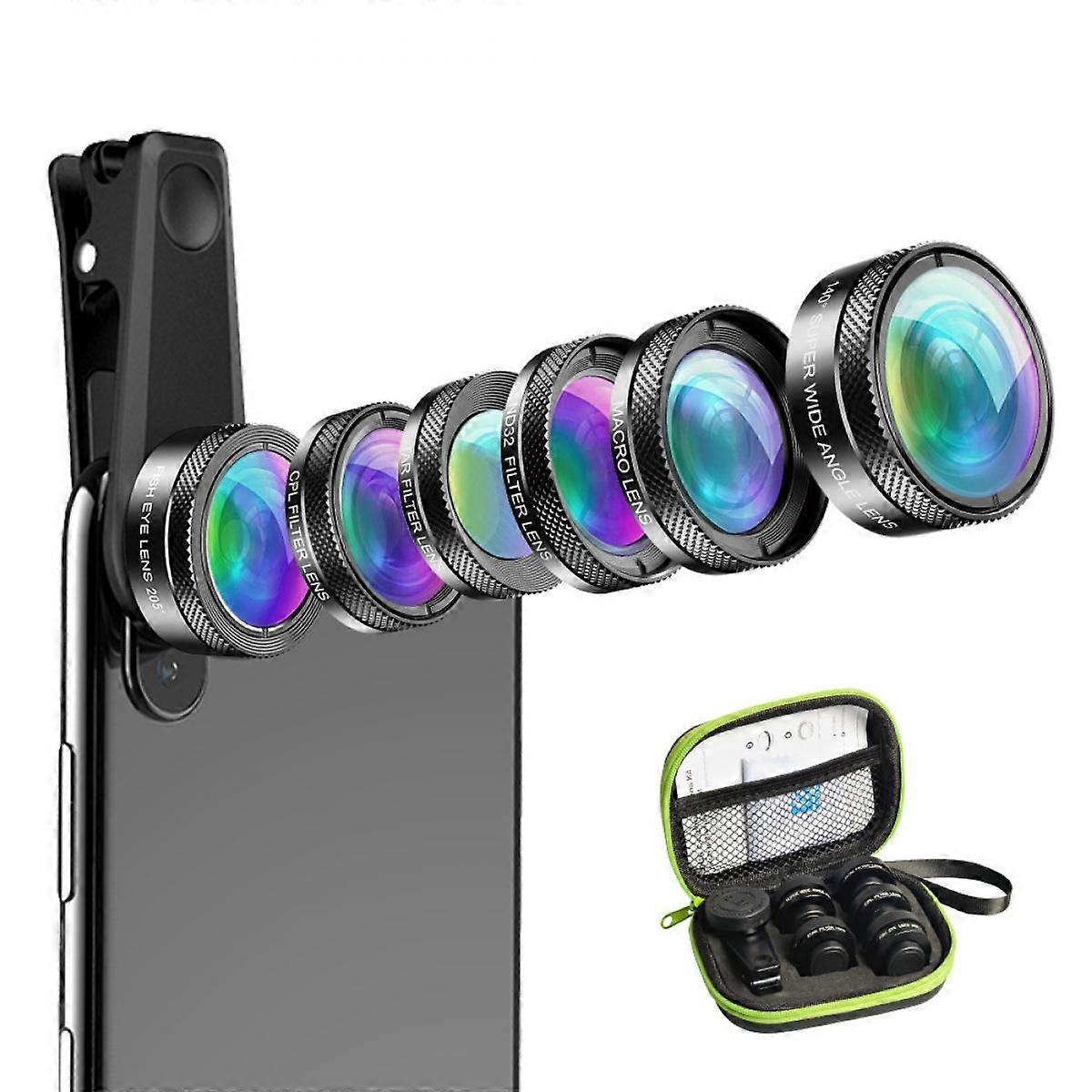 6 In 1 Cell Phone Camera Lens Kit 140 Wide-angle Lens Star Lens Polarized Lens For Most Of Smartphone Clip-on Easy To Use