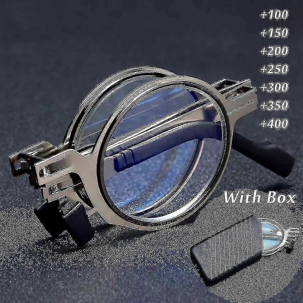 Portable Folding Reading Glasses Men Metal Round Square Anti Blue Light Eyewear Presbyopia Eyeglasses Frame Diopter +1.0 To +4.0