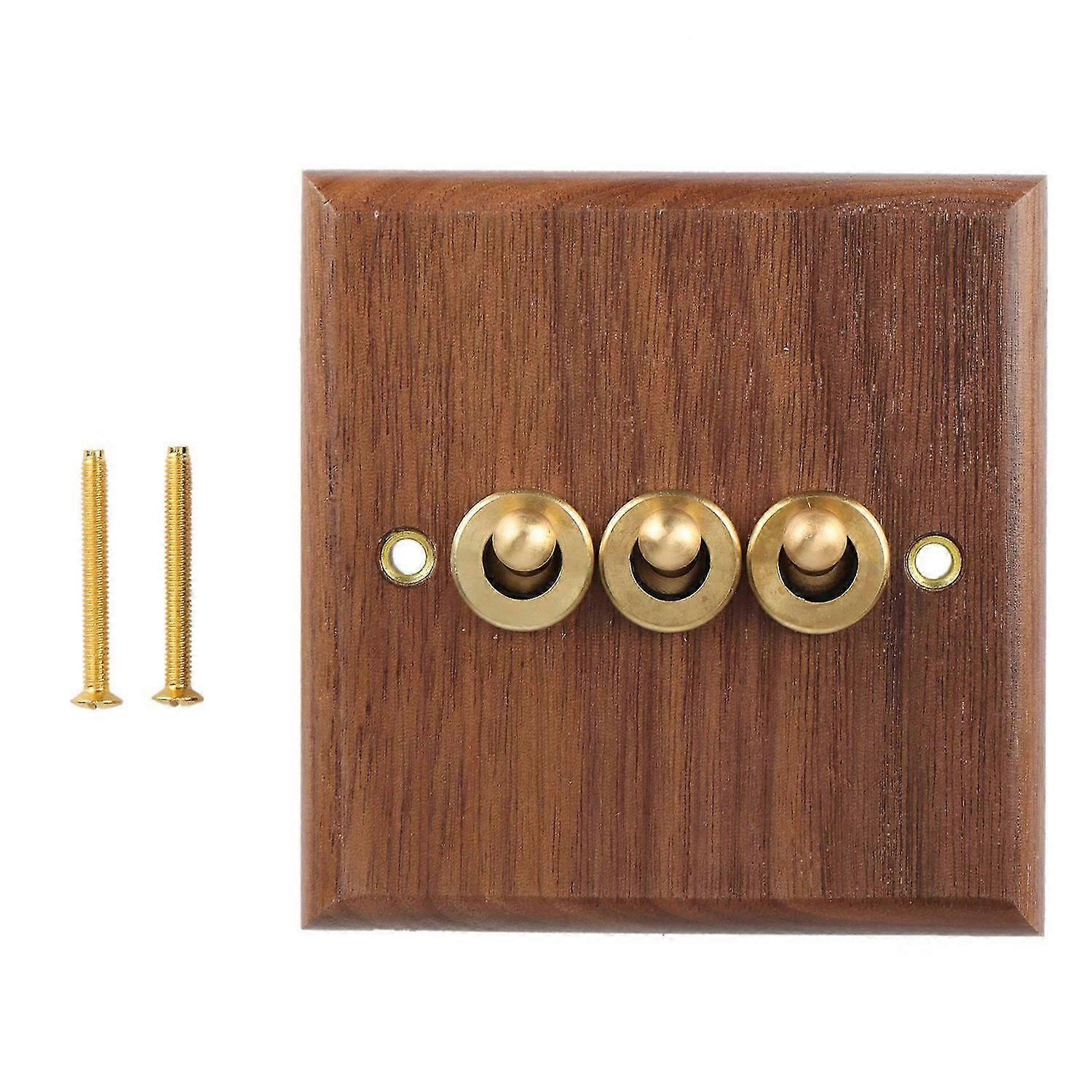 Retro American Industrial Style Light Switch Socket, Solid Wood Brass Toggle Switch Plate, Antique