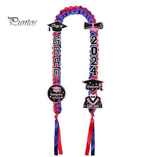 Graduation Wreath Ribbon Lei 2024 Handmade Double Braided Bracelet Necklace Garland with Glitter Pins Congrats Grad Gifts for Him Her High School