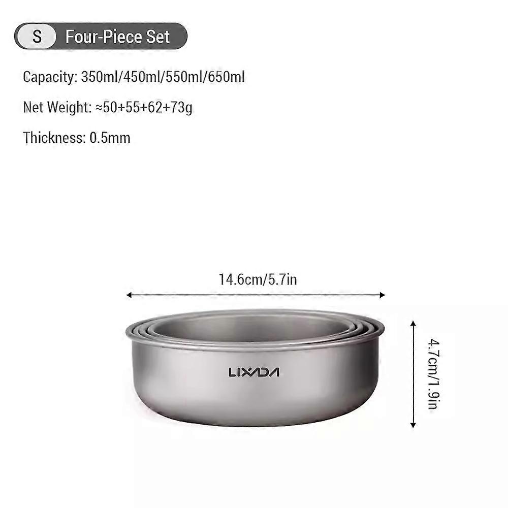 Metal Mixing Bowl Set Ultralight Compact Collapsible Backpacking Gear Pure Ti Single-Layer 4-Piece C