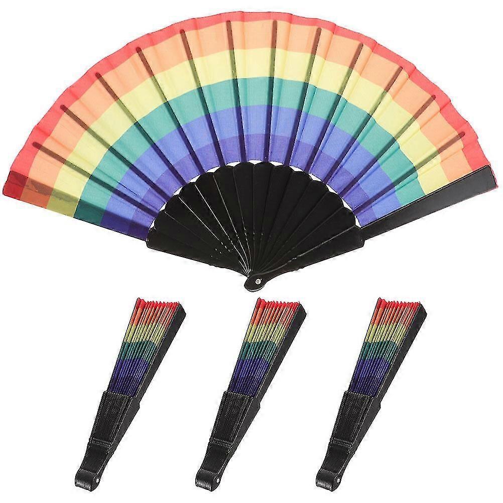 4pcs Handhold Folding Fan Prop Colorful Rainbow Hand Folding Fan Dance Performance Hand Fan
