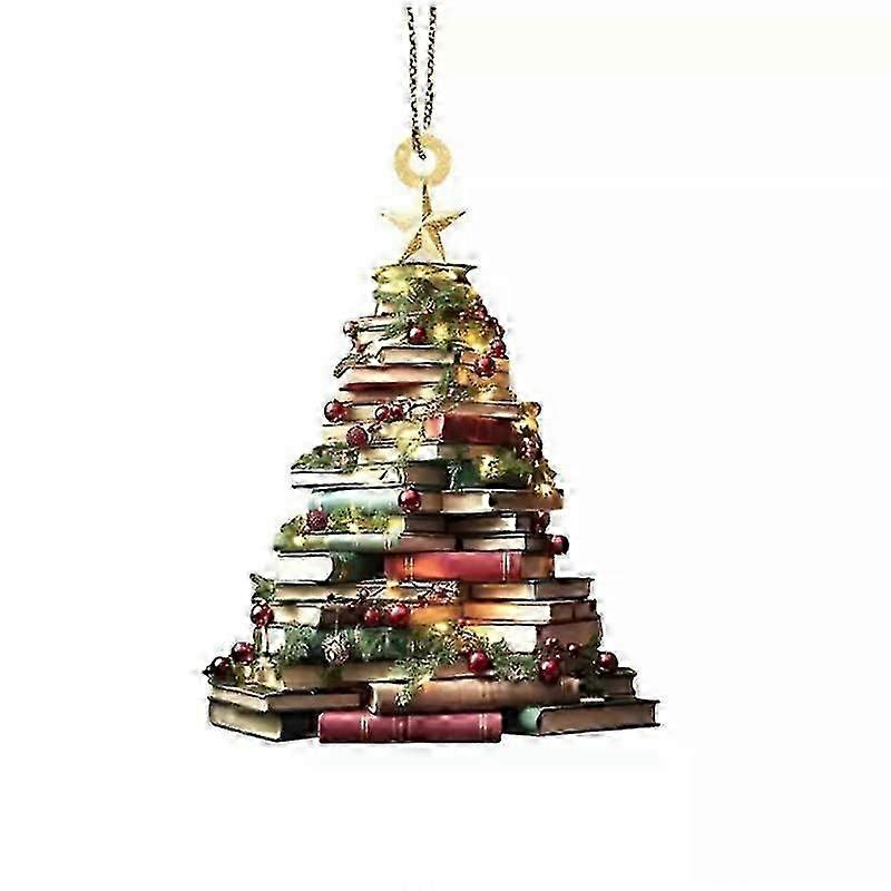 Christmas Tree Shape Bookshelf Pendant,Books Stacked Ornament,Book Lovers Fun