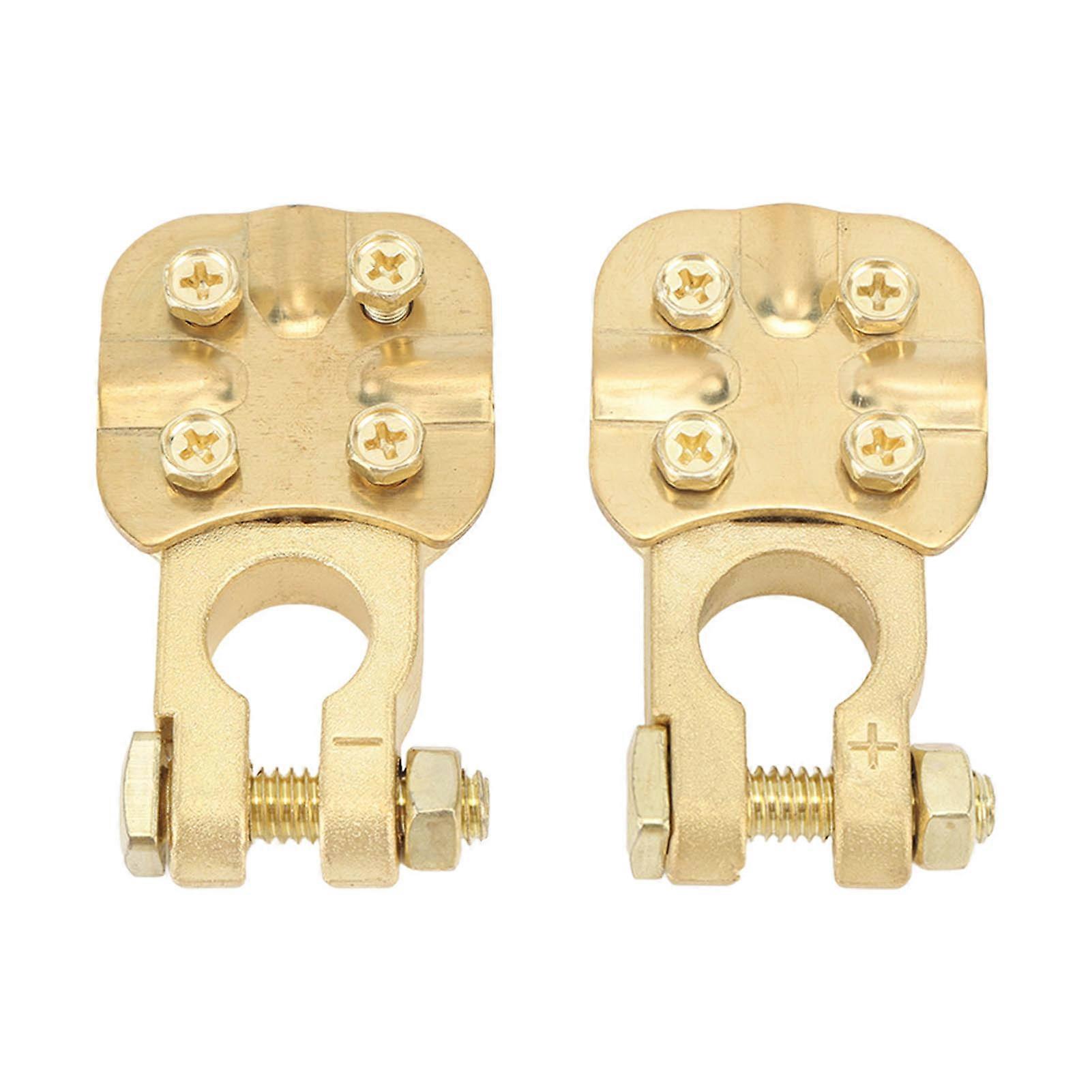 2Pcs Brass Battery Terminal Connector Car Top Post Clamp Set Positive Negative 1 to 3 Way 2‑4/0 AWG