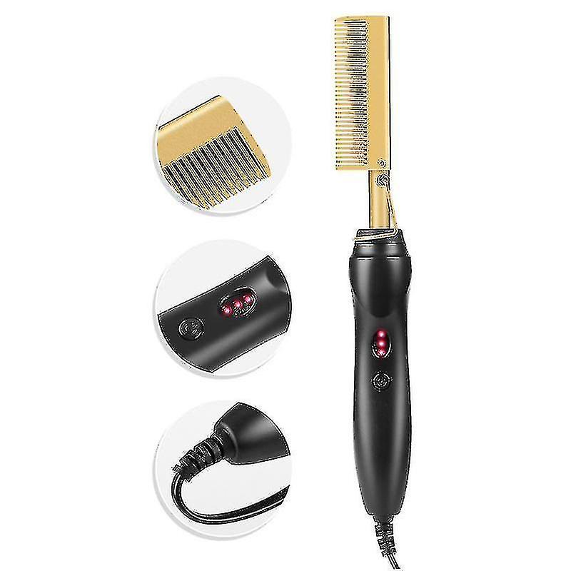 Electric Curling Comb Household Curling Stick Wet And Dry Copper Comb(gold)