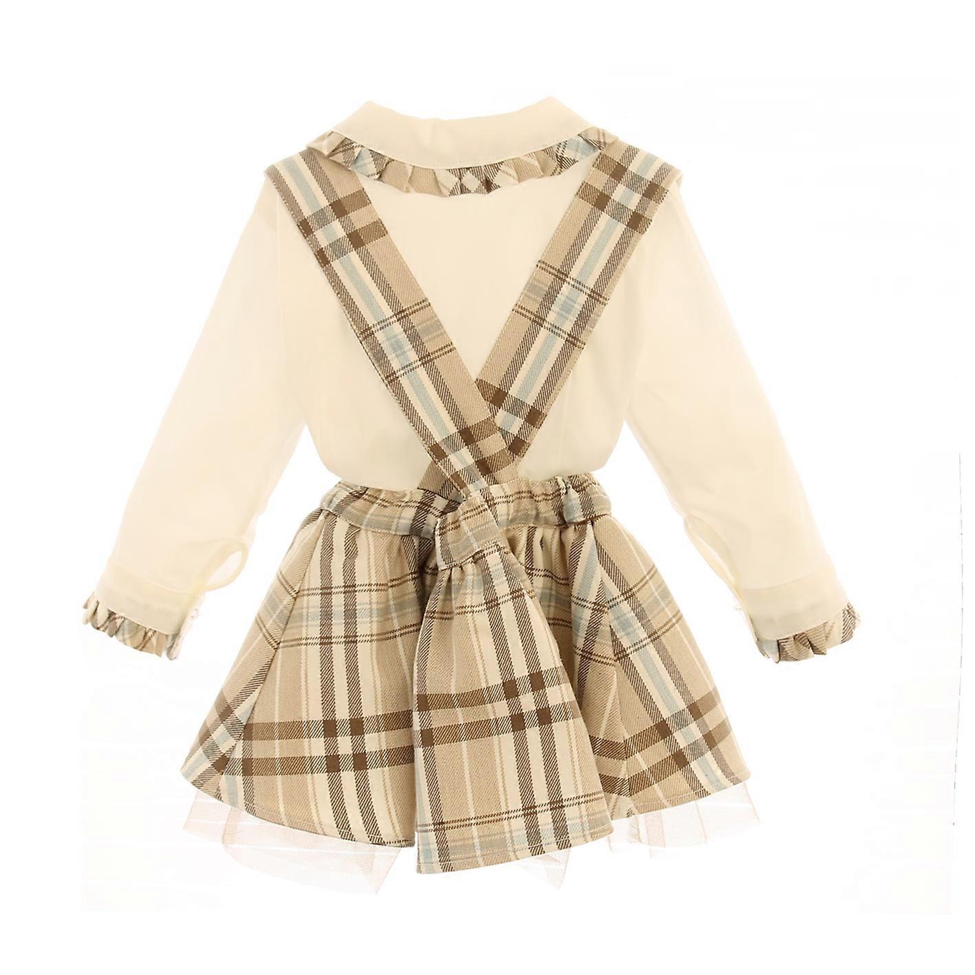 Bufi Baby Mädchenanzug, 2er-Set, mit langärmeligem Hemd und Latzhose mit Rock mit Hosenträgern,