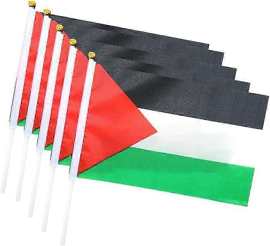 علم فلسطين صغير مع عمود ، علم فلسطين يلوح باليد مقاس 14 × 21 سم ، أعلام فلسطين المحمولة على الوجهين ، علم فلسطين