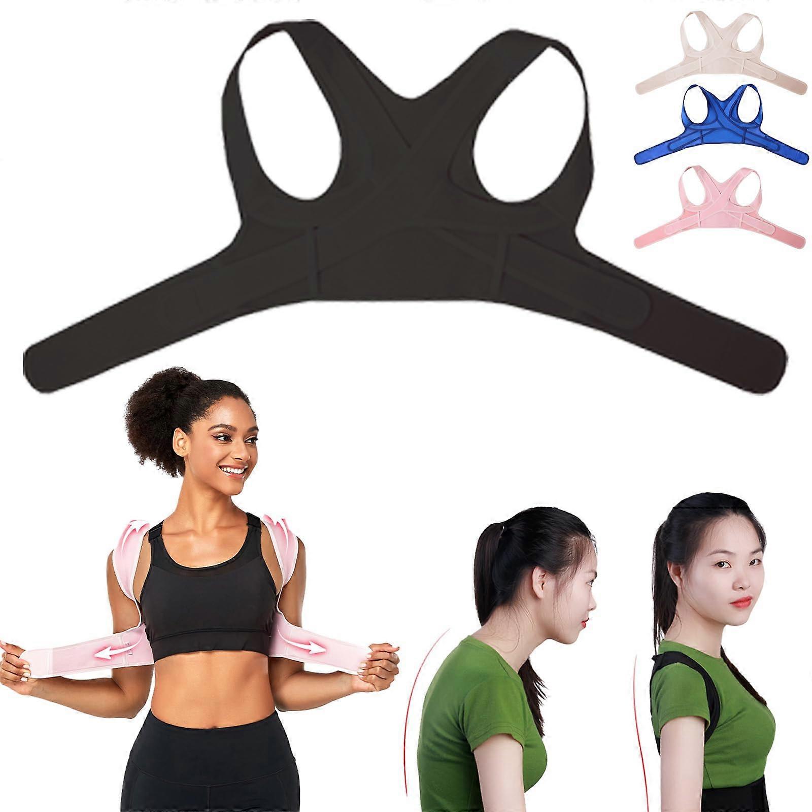 Ezata Seamless Posture Corrector for Unisex, Adjustable Back Straightener Brace, Black Size M, Effective Hunchback Support