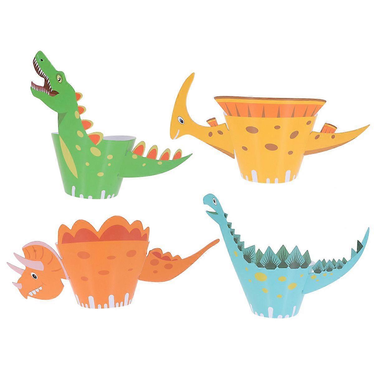 48pcs Dinosaur Cake Wrapper Creative Cupcake Wrapper Decor Cake Decoration