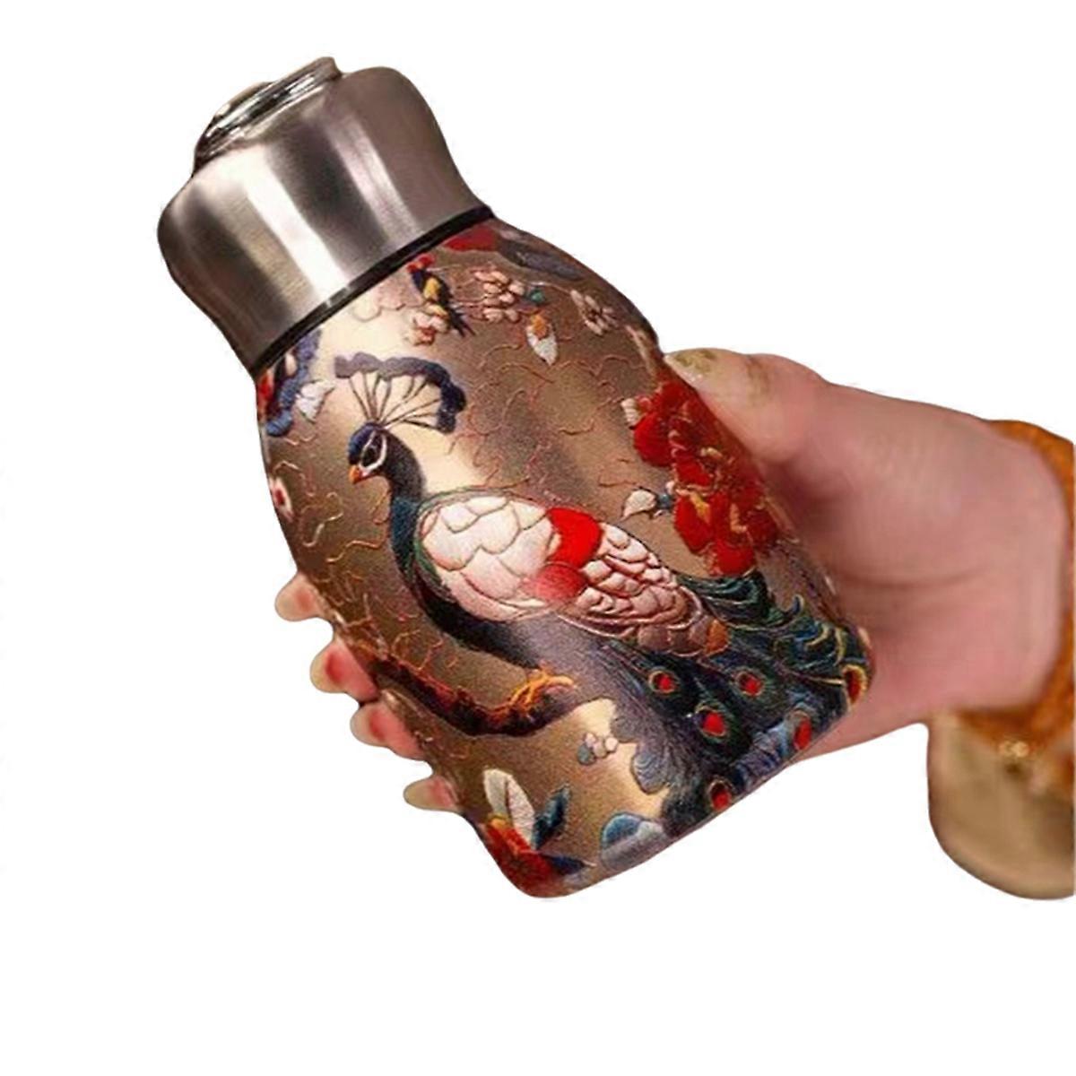 Fatty Thermos Cup Convenient Pull Ring Pocket Cup Golden Peacock