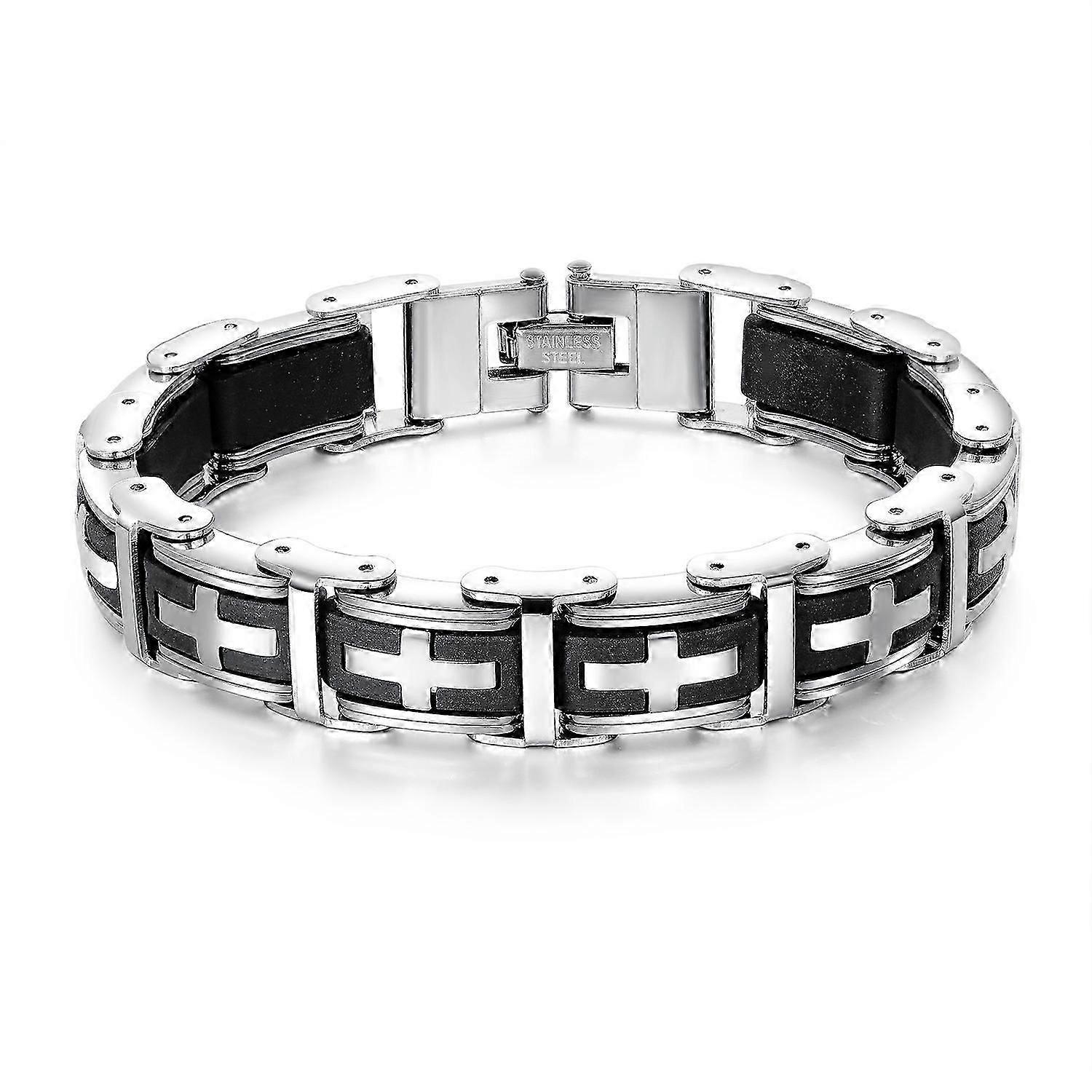 ZK-ternet mønster kryds rustfrit stål sort sølv ét stykke armbånd